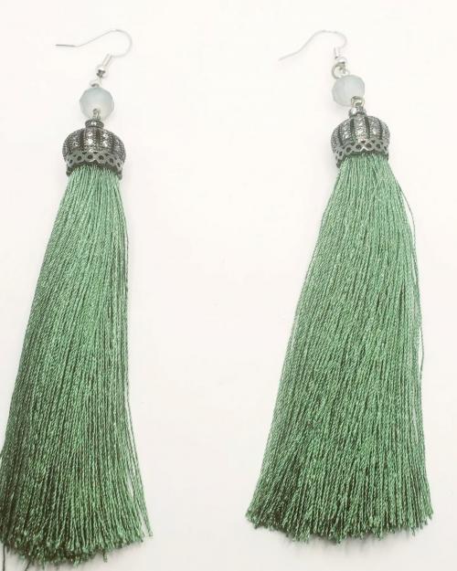 Green Tassle Earrings 