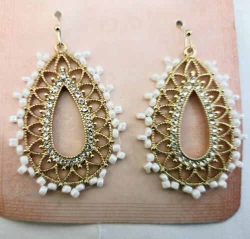 Gold and White Earrings