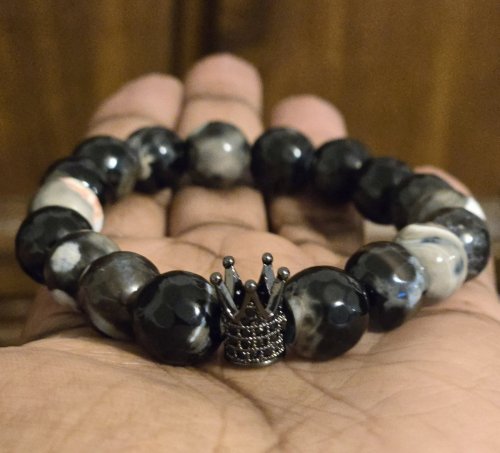 Faceted Zebra Jasper Bracelet with Crown 