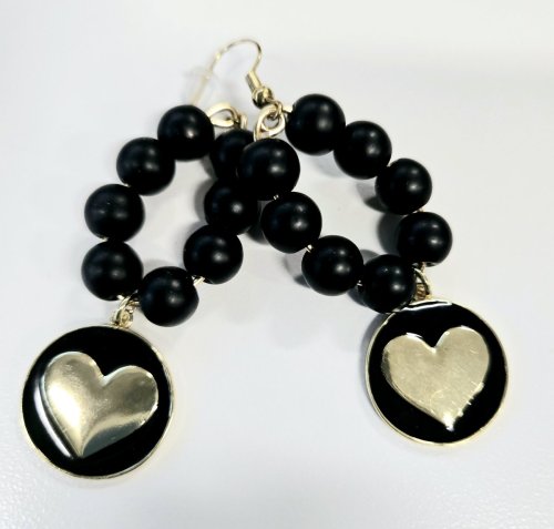 Black and Gold Heart Earrings 